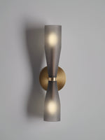 Ovalo Duo Modern Smoked Glass Wall Sconce with Brass Backplate