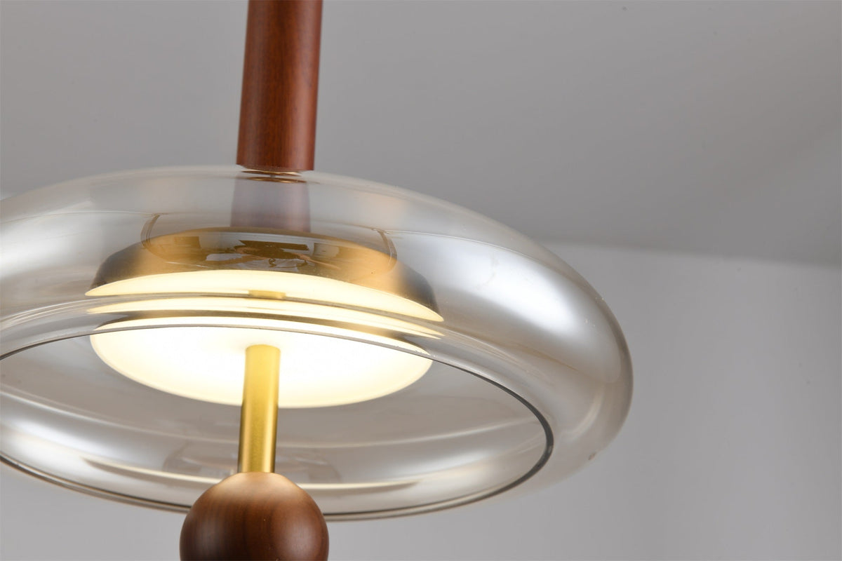 Ovalo Walnut Wood LED Pendant Light with Brass Accents