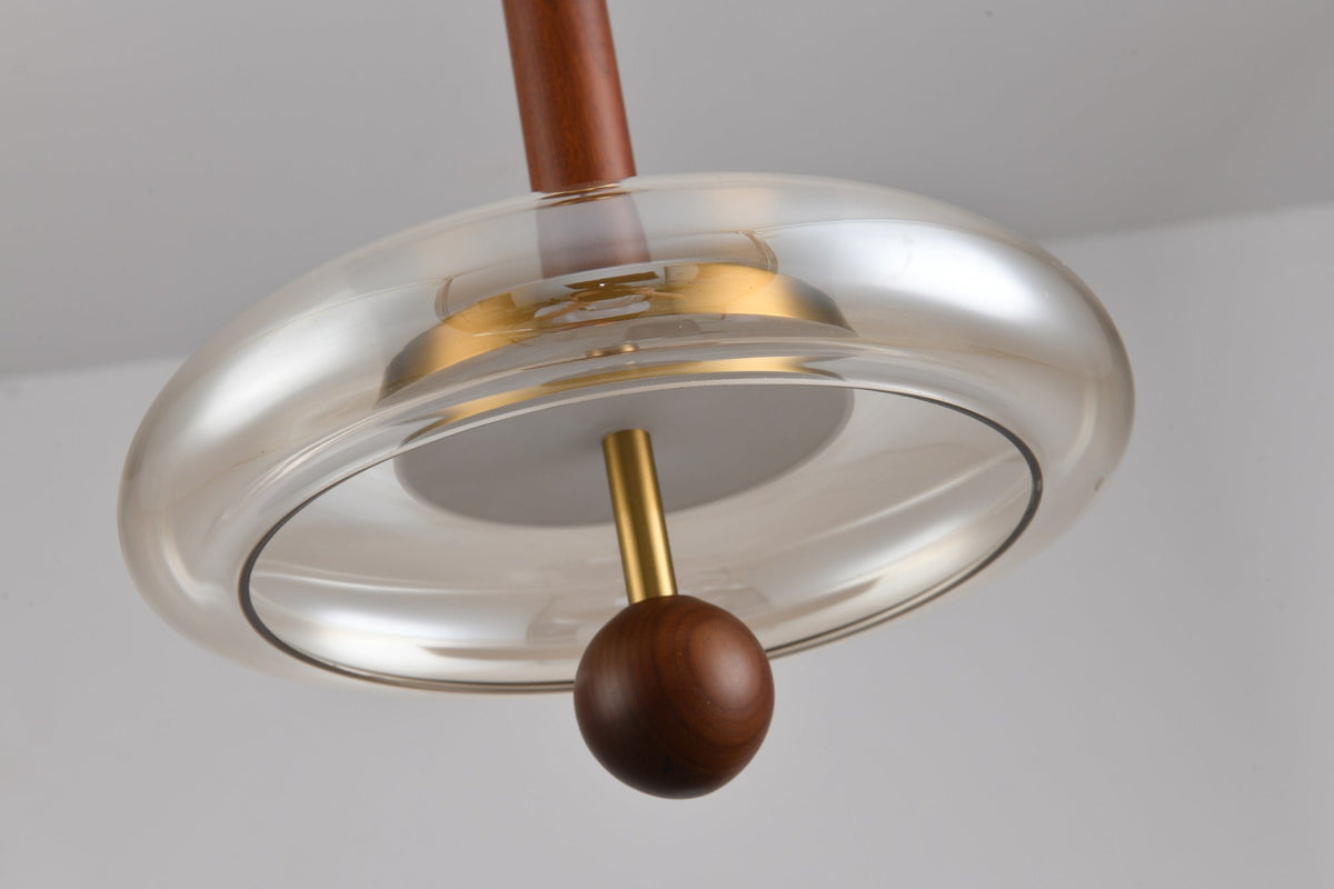 Ovalo Walnut Wood LED Pendant Light with Brass Accents
