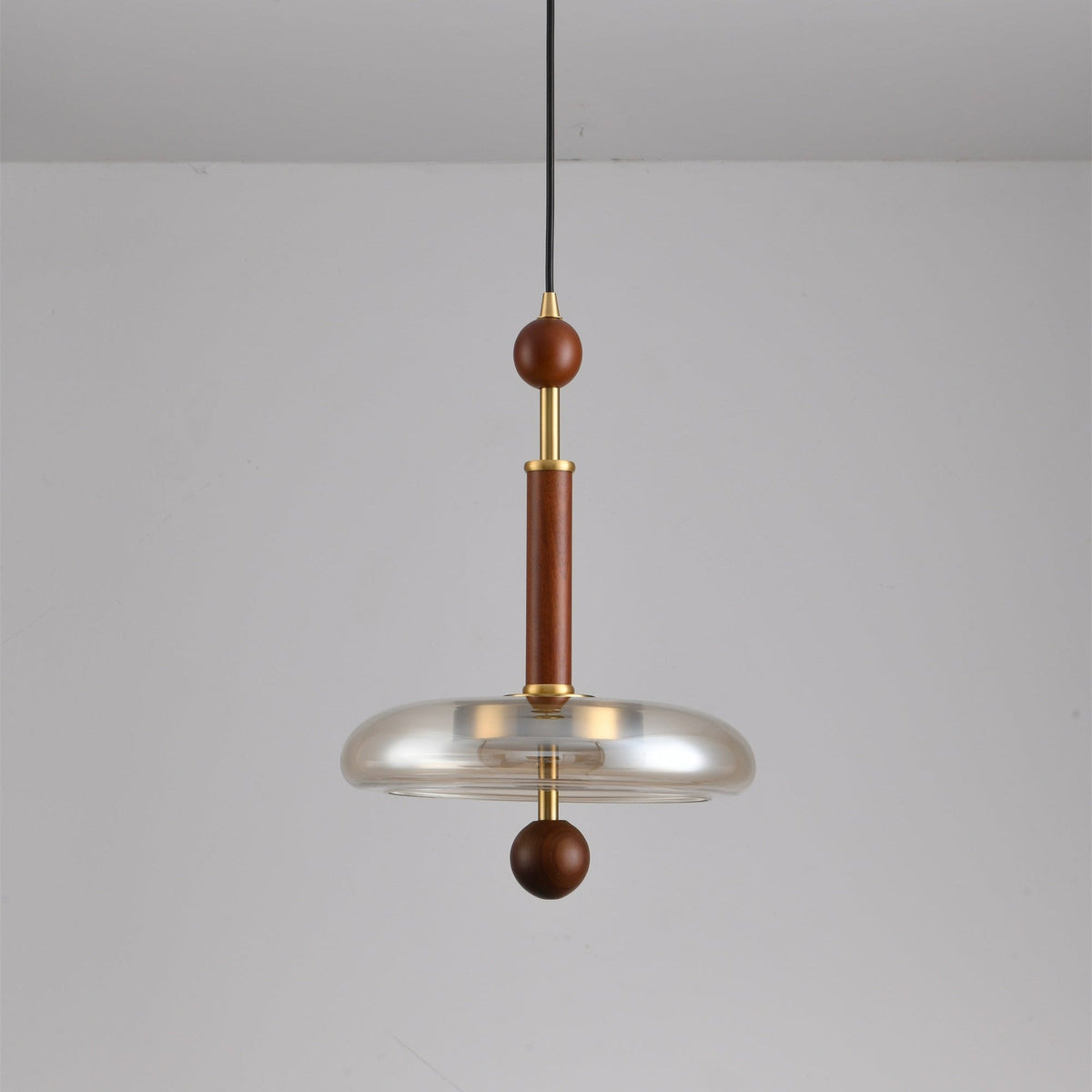 Ovalo Walnut Wood LED Pendant Light with Brass Accents