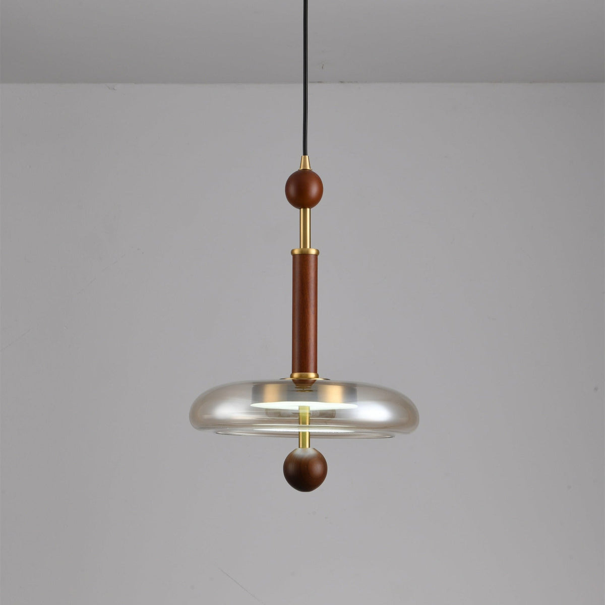 Ovalo Walnut Wood LED Pendant Light with Brass Accents