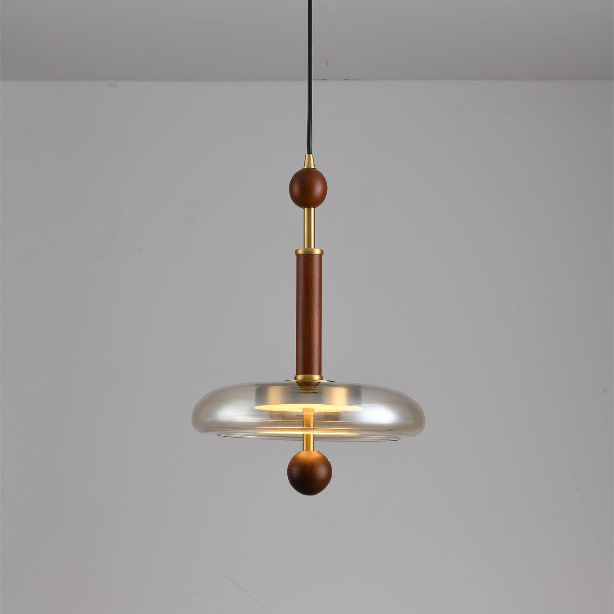 Ovalo Walnut Wood LED Pendant Light with Brass Accents