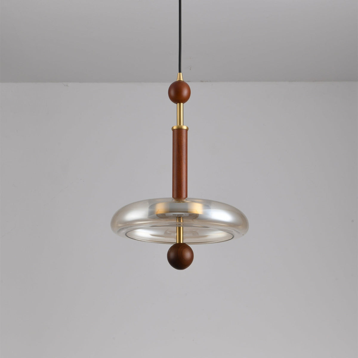 Ovalo Walnut Wood LED Pendant Light with Brass Accents