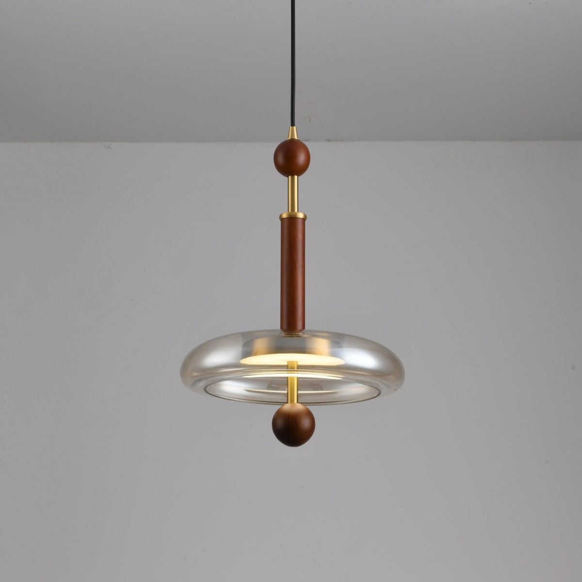 Ovalo Walnut Wood LED Pendant Light with Brass Accents