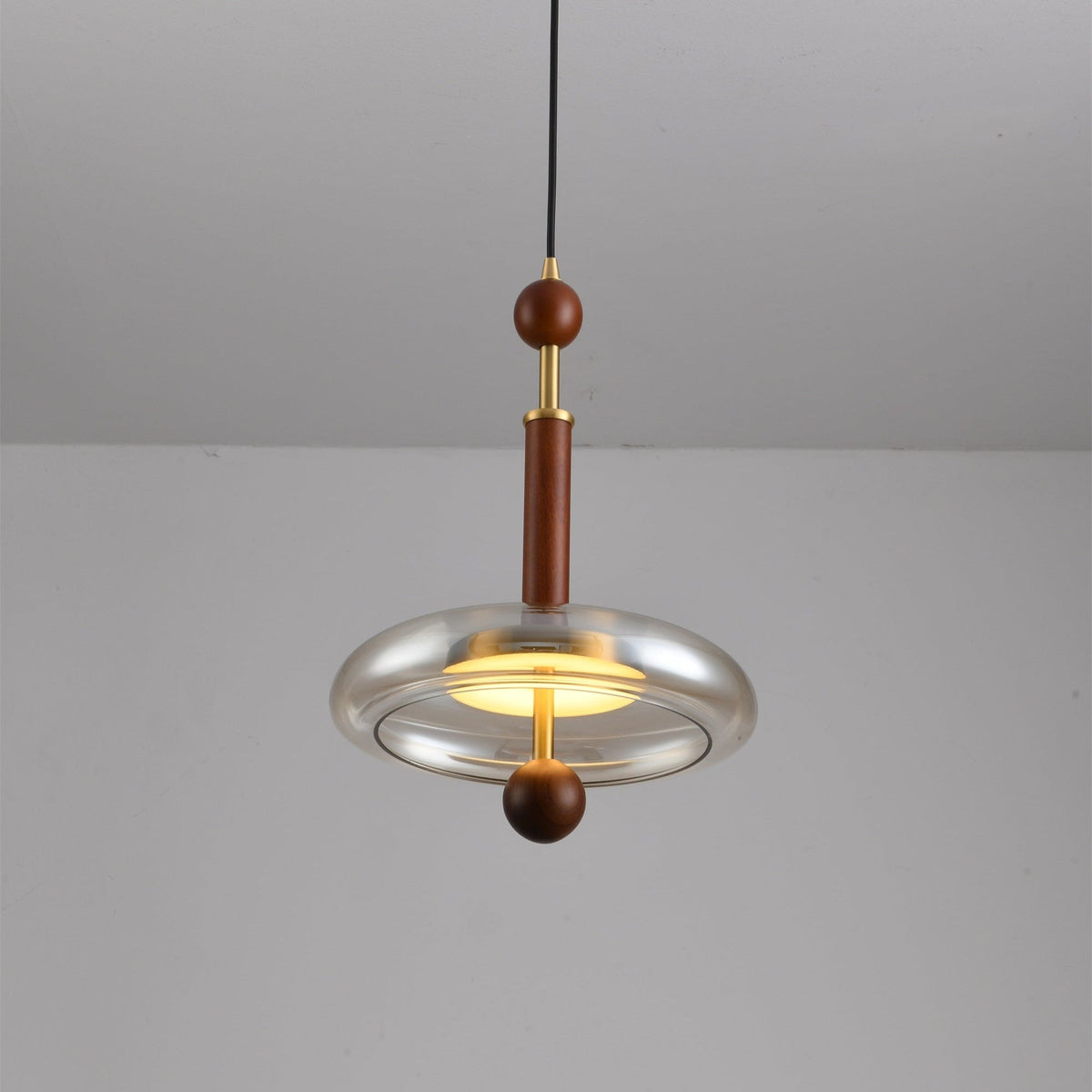 Ovalo Walnut Wood LED Pendant Light with Brass Accents