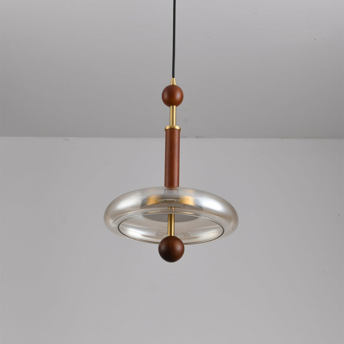 Ovalo Walnut Wood LED Pendant Light with Brass Accents
