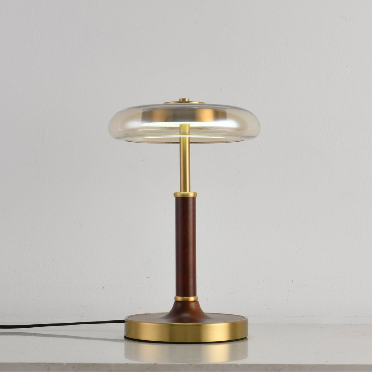 Ovalo Table Lamp with Glass Shade and Walnut Wood Base