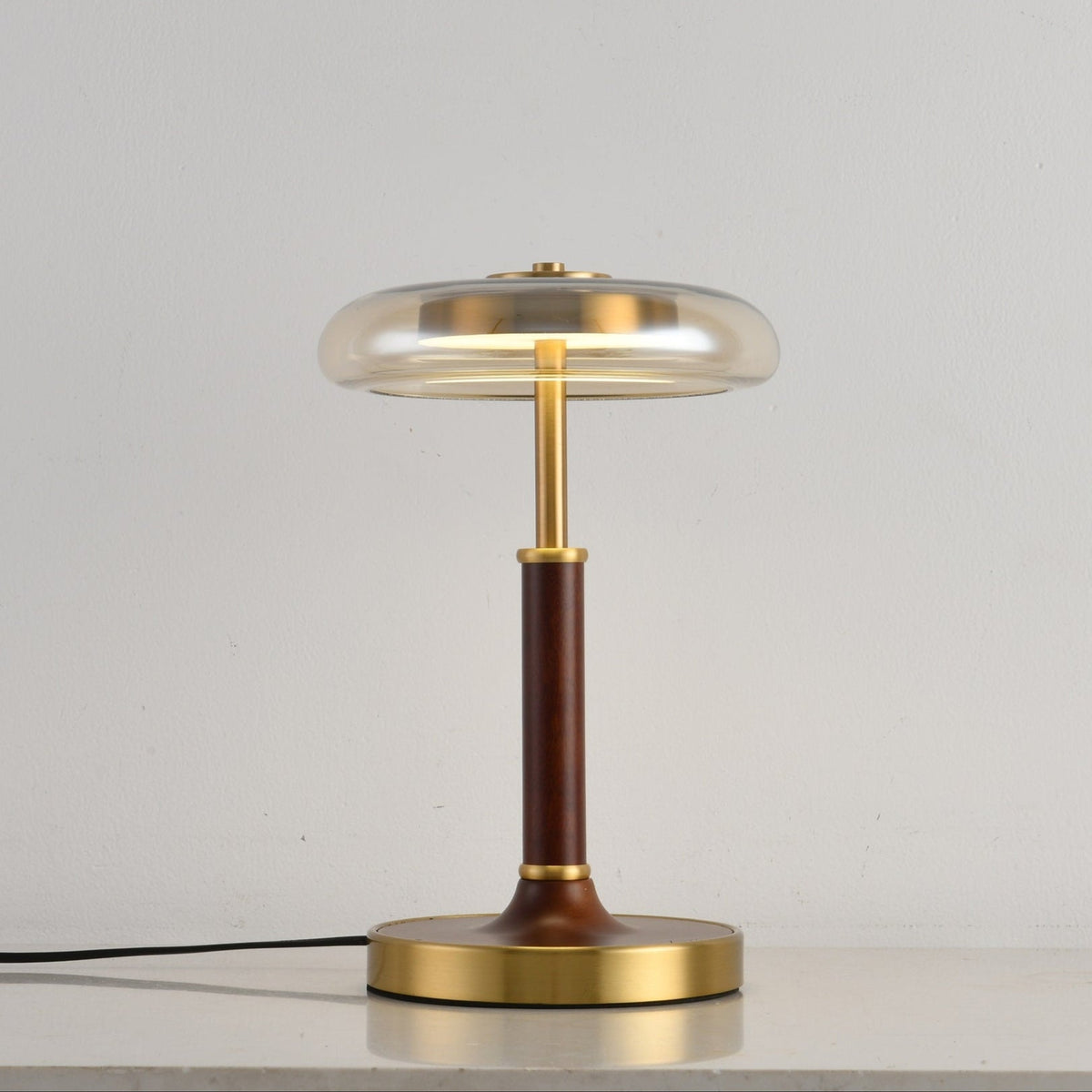 Ovalo Table Lamp with Glass Shade and Walnut Wood Base