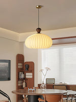 Ovola Pleated Pendant Light – Modern Wood & Fabric Drum Shade
