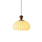 Ovola Pleated Pendant Light – Modern Wood & Fabric Drum Shade