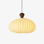 Ovola Pleated Pendant Light – Modern Wood & Fabric Drum Shade