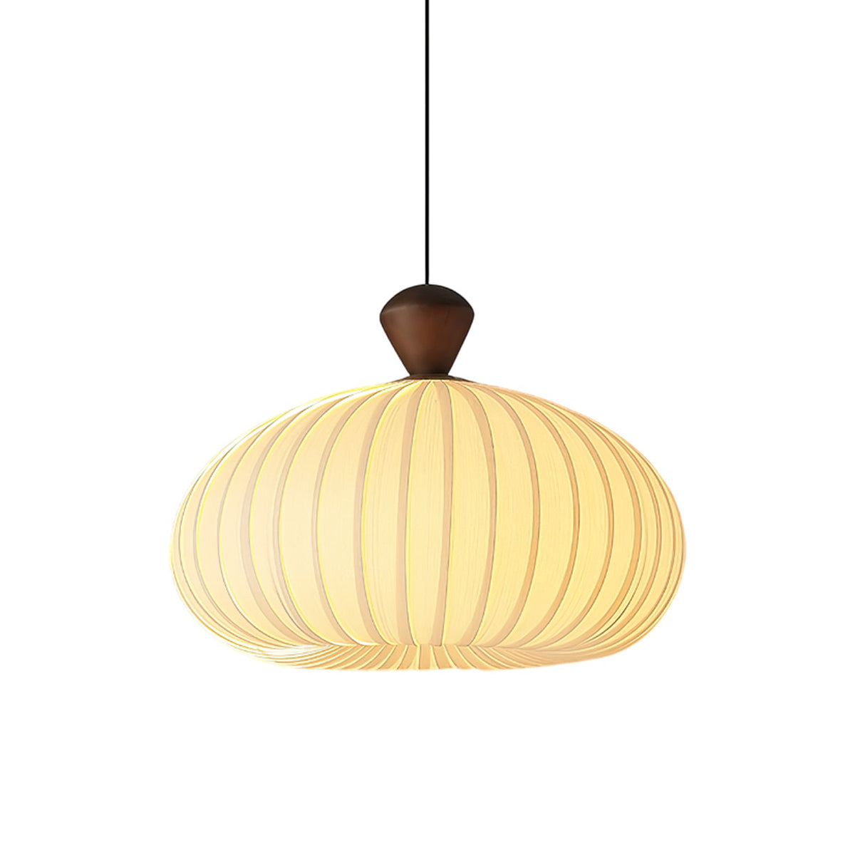 Ovola Pleated Pendant Light – Modern Wood & Fabric Drum Shade