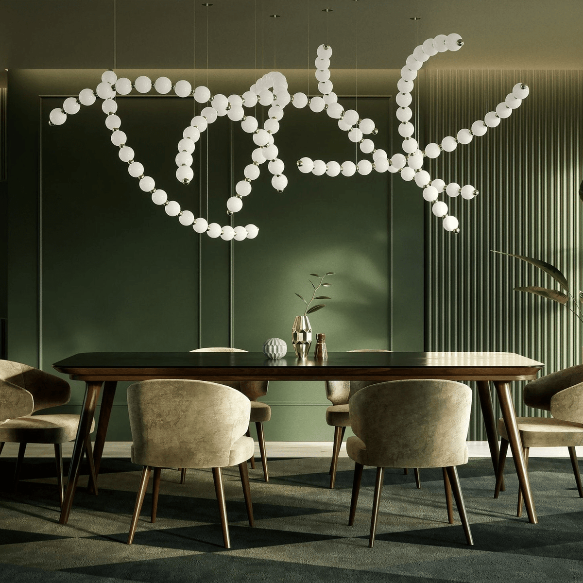 Pearl Drop Modern Glass Chandelier for Dining Room and Living Room