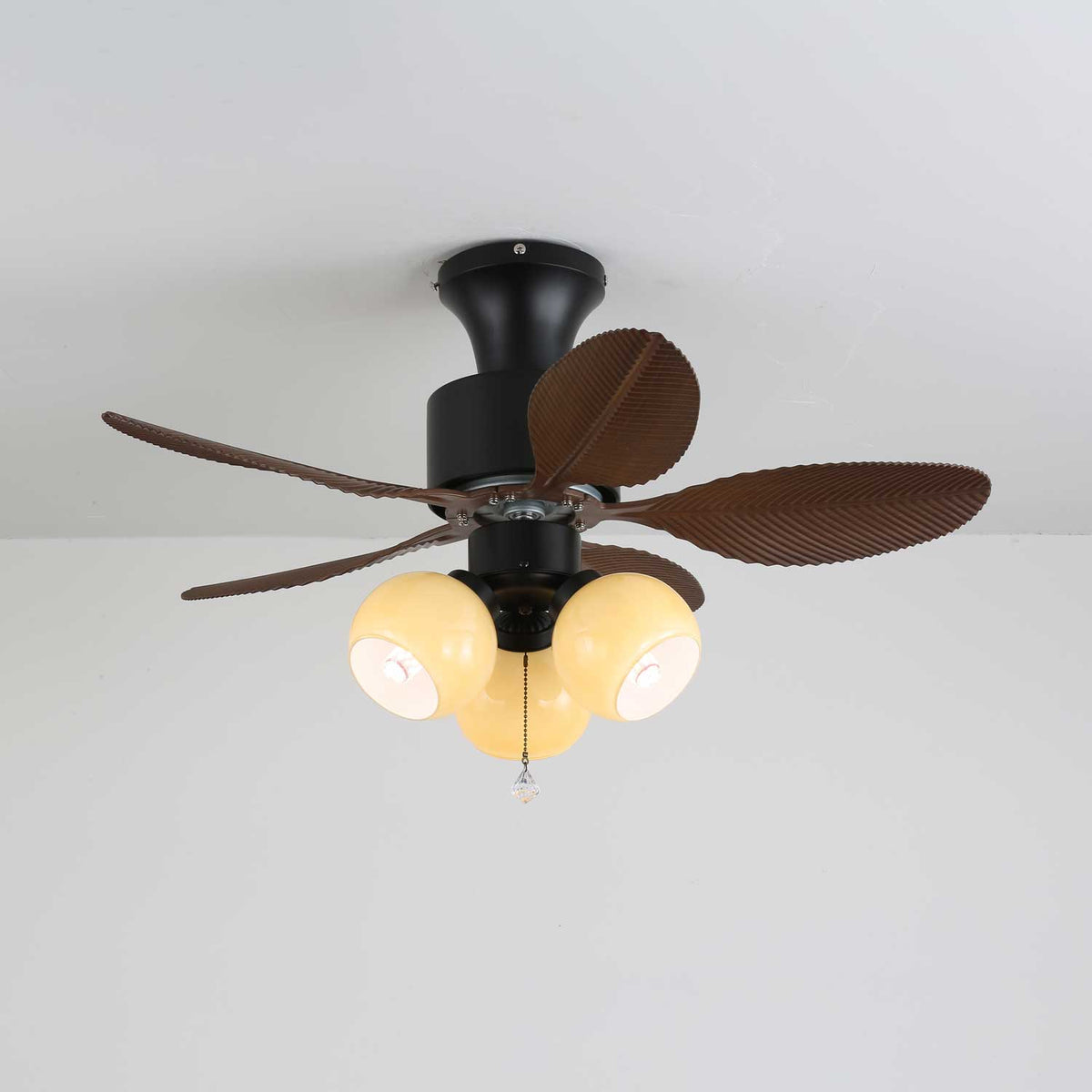 Palm Leaf Ceiling Fan Light with Frosted Globes, 32"