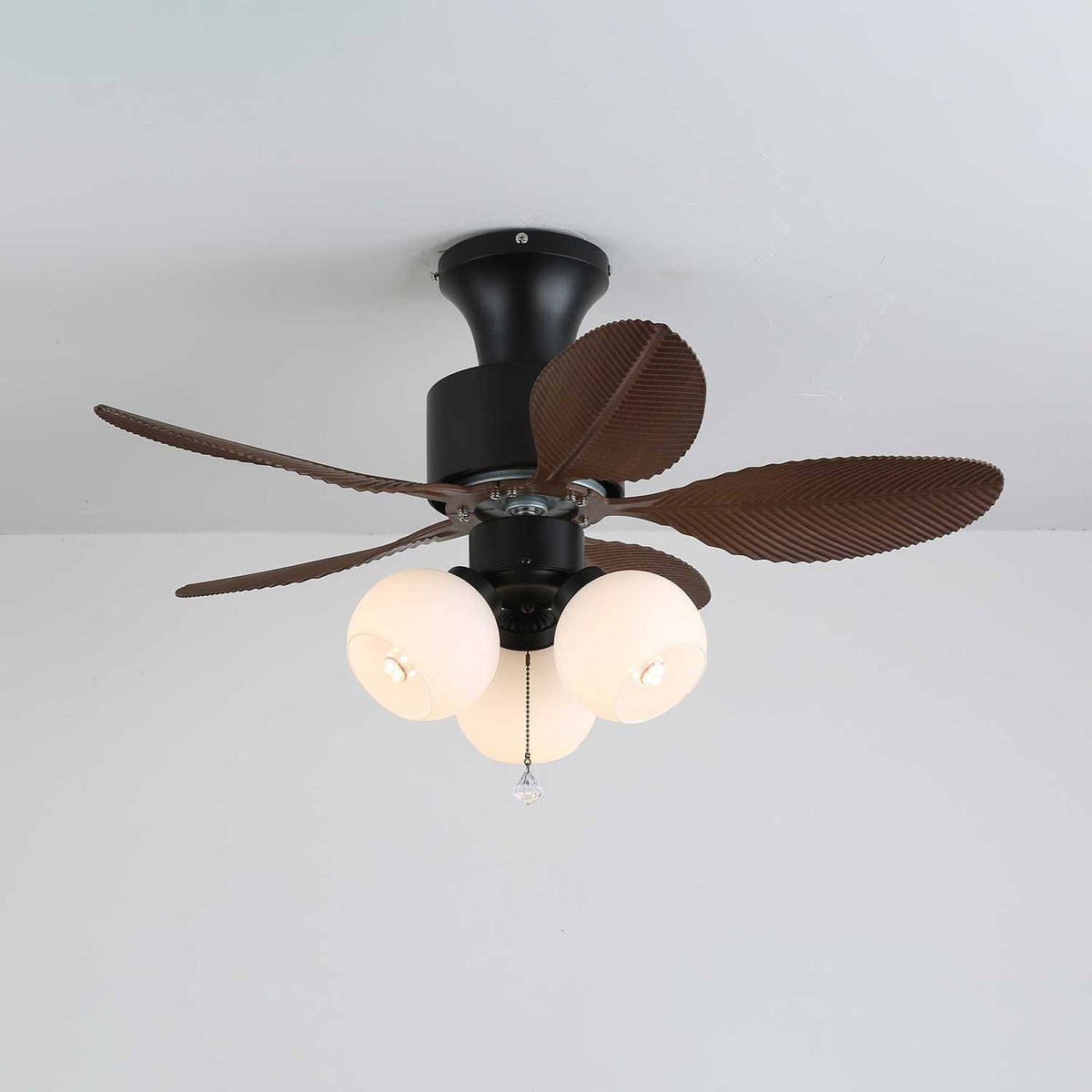 Palm Leaf Ceiling Fan Light with Frosted Globes, 32"