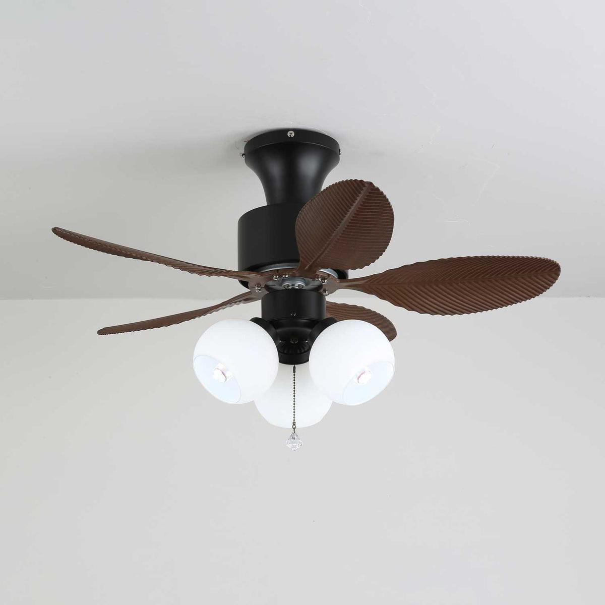 Palm Leaf Ceiling Fan Light with Frosted Globes, 32"