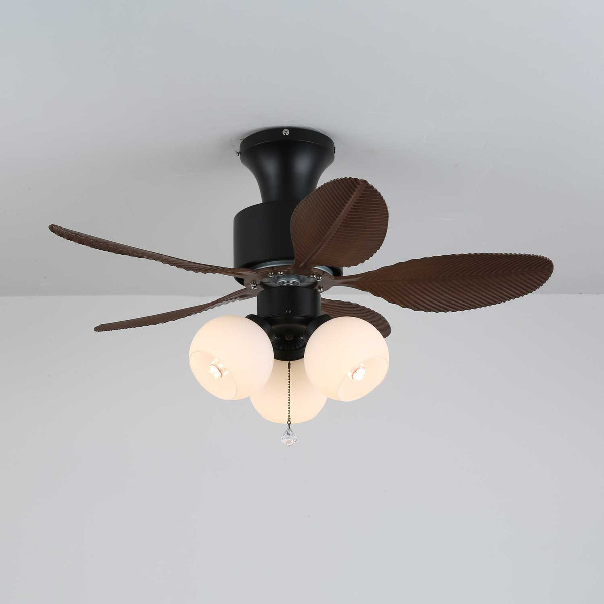 Palm Leaf Ceiling Fan Light with Frosted Globes, 32"