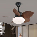 Palm Bloom Designer Ceiling Fan Light with LED, Wood Blades & Frosted Glass