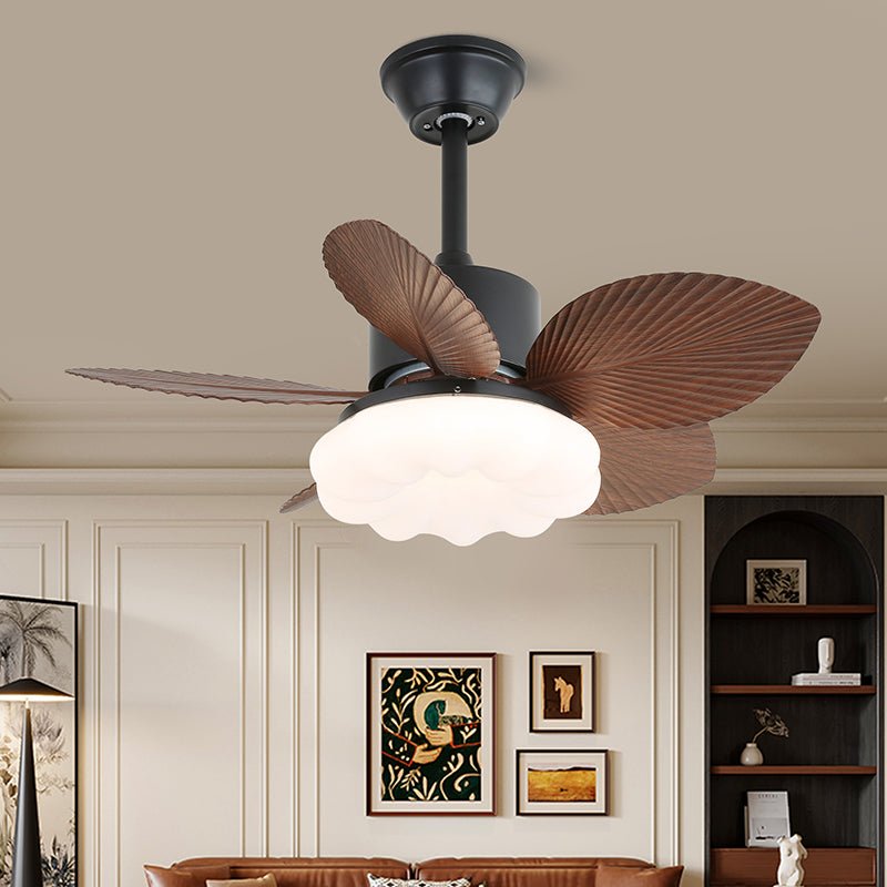 Palm Bloom Designer Ceiling Fan Light with LED, Wood Blades & Frosted Glass