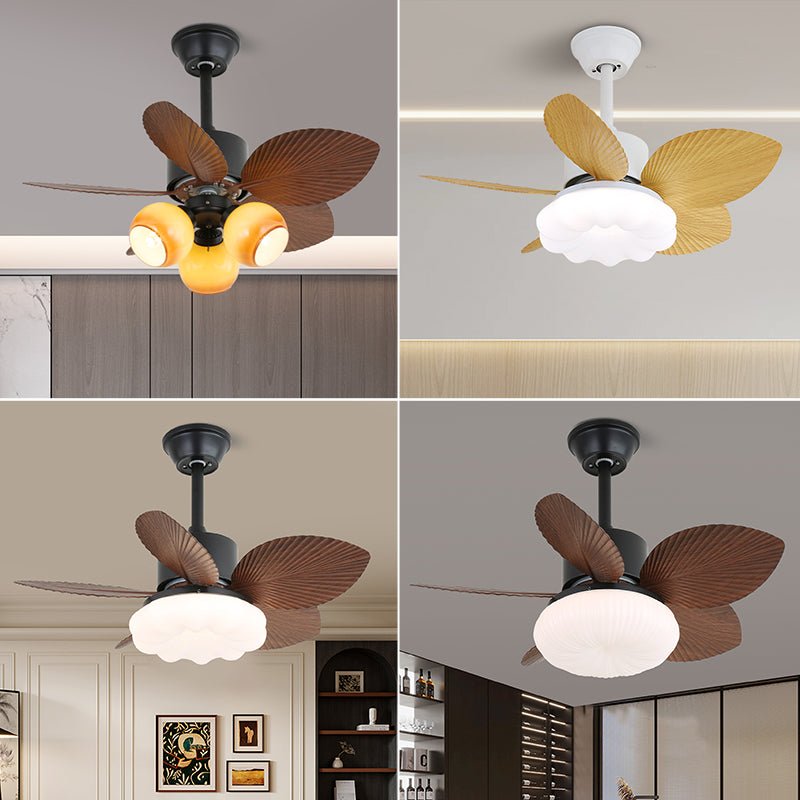 Palm Bloom Designer Ceiling Fan Light with LED, Wood Blades & Frosted Glass