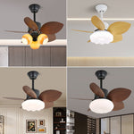Palm Bloom Designer Ceiling Fan Light with LED, Wood Blades & Frosted Glass