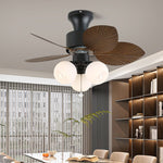 Palm Cove Breeze Ceiling Fan Light with Palm Leaf Blades and Amber Glass Shade