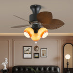 Palm Cove Breeze Ceiling Fan Light with Palm Leaf Blades and Amber Glass Shade