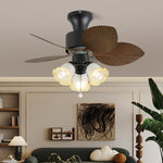 Palm Cove Breeze Ceiling Fan Light with Palm Leaf Blades and Amber Glass Shade