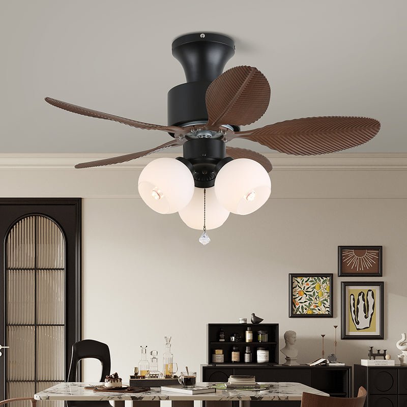 Palm Cove Breeze Ceiling Fan Light with Palm Leaf Blades and Amber Glass Shade