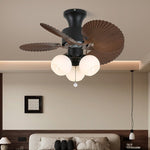Palm Cove Breeze Ceiling Fan Light with Palm Leaf Blades and Amber Glass Shade