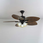 Palm Whisper Tropical Ceiling Fan with Light – 52-Inch Walnut Wood Grain, Remote Control