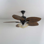 Palm Whisper Tropical Ceiling Fan with Light – 52-Inch Walnut Wood Grain, Remote Control