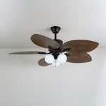 Palm Whisper Tropical Ceiling Fan with Light – 52-Inch Walnut Wood Grain, Remote Control