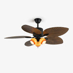Palm Whisper Tropical Ceiling Fan with Light – 52-Inch Walnut Wood Grain, Remote Control