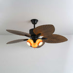 Palm Whisper Tropical Ceiling Fan with Light – 52-Inch Walnut Wood Grain, Remote Control