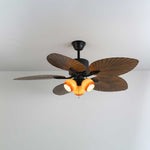 Palm Whisper Tropical Ceiling Fan with Light – 52-Inch Walnut Wood Grain, Remote Control