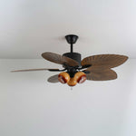 Palm Whisper Tropical Ceiling Fan with Light – 52-Inch Walnut Wood Grain, Remote Control