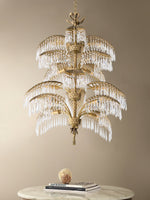 Palmera Brass Chandelier – Art Deco Crystal Palm Frond Light