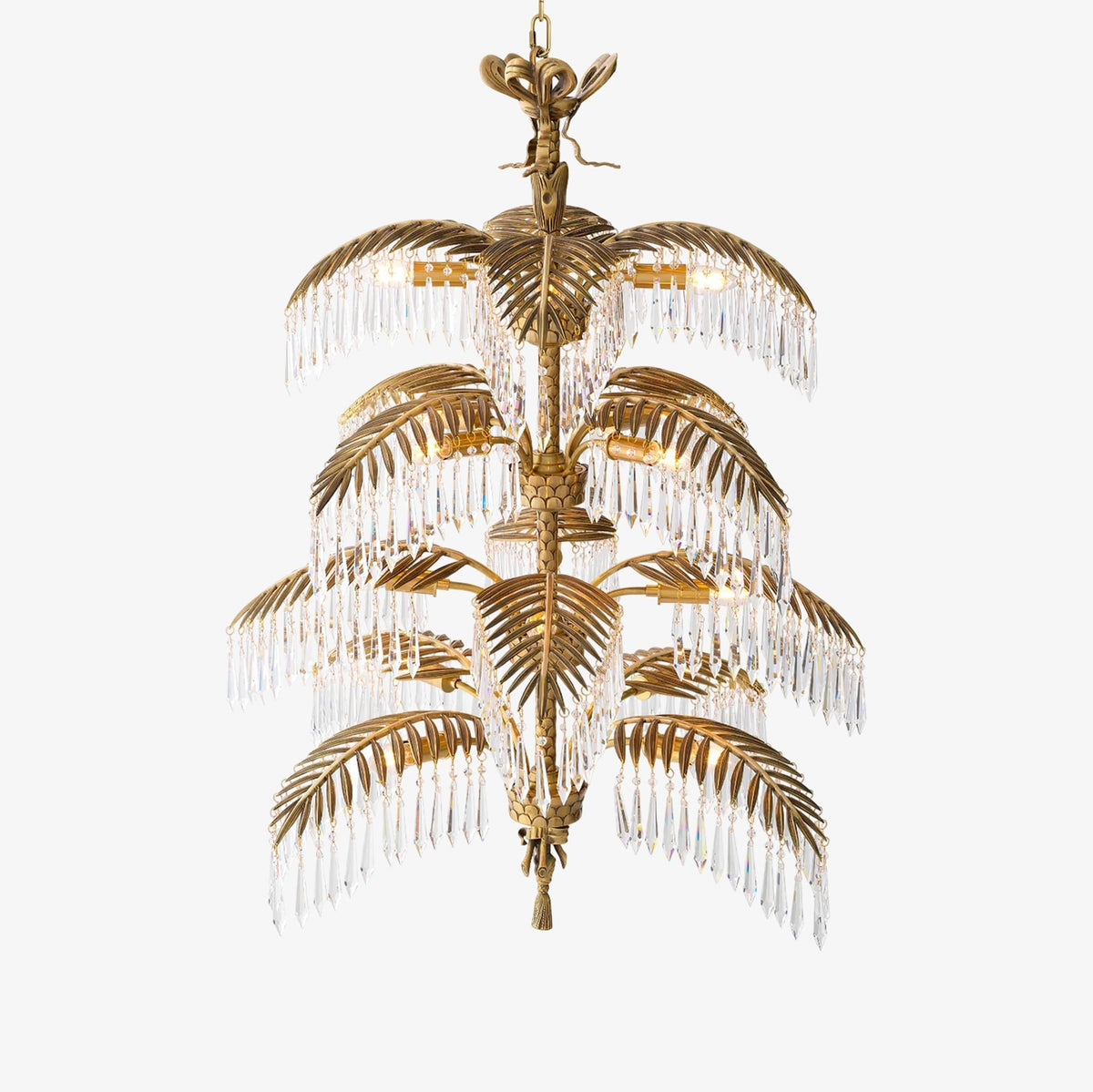 Palmera Brass Chandelier – Art Deco Crystal Palm Frond Light