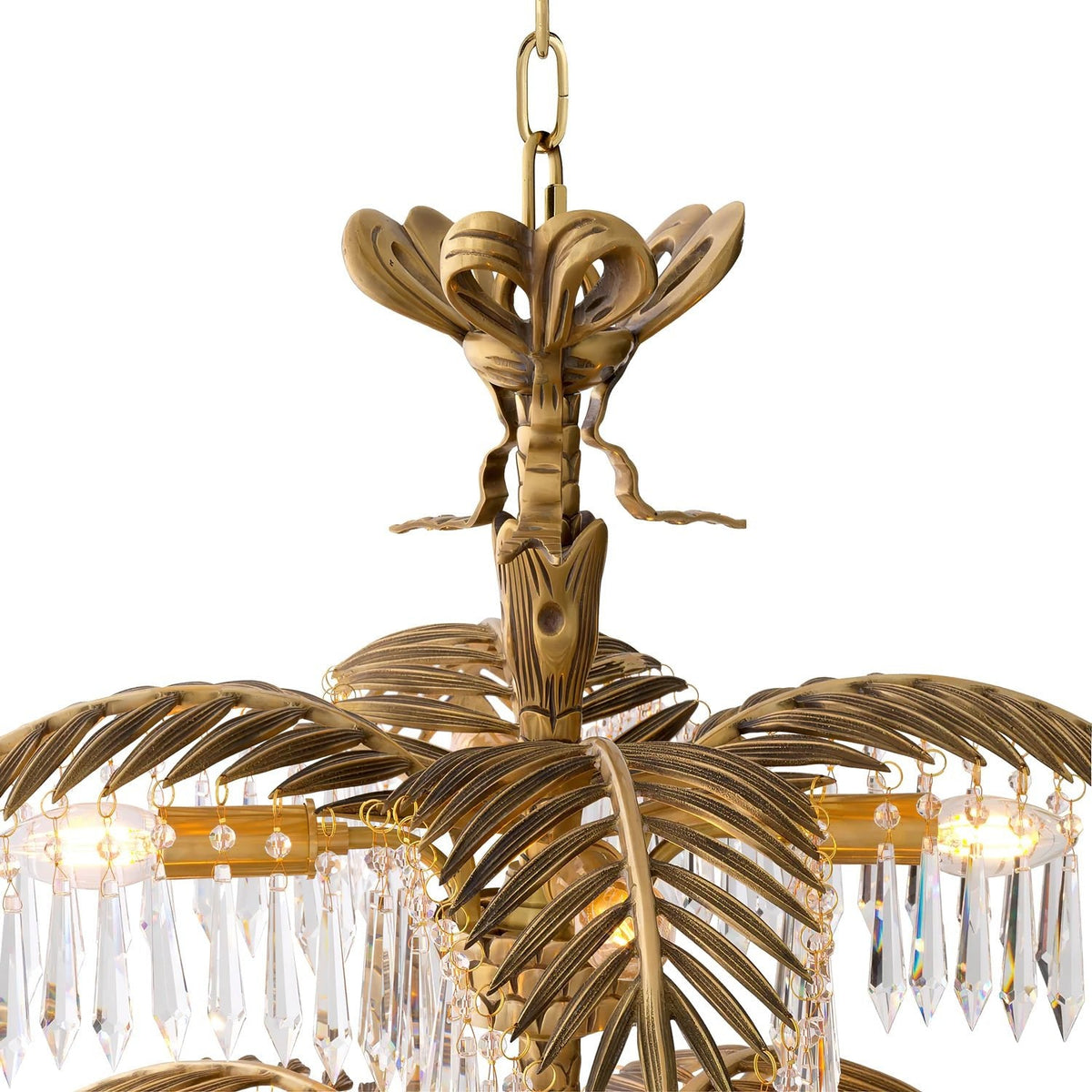 Palmera Brass Chandelier – Art Deco Crystal Palm Frond Light