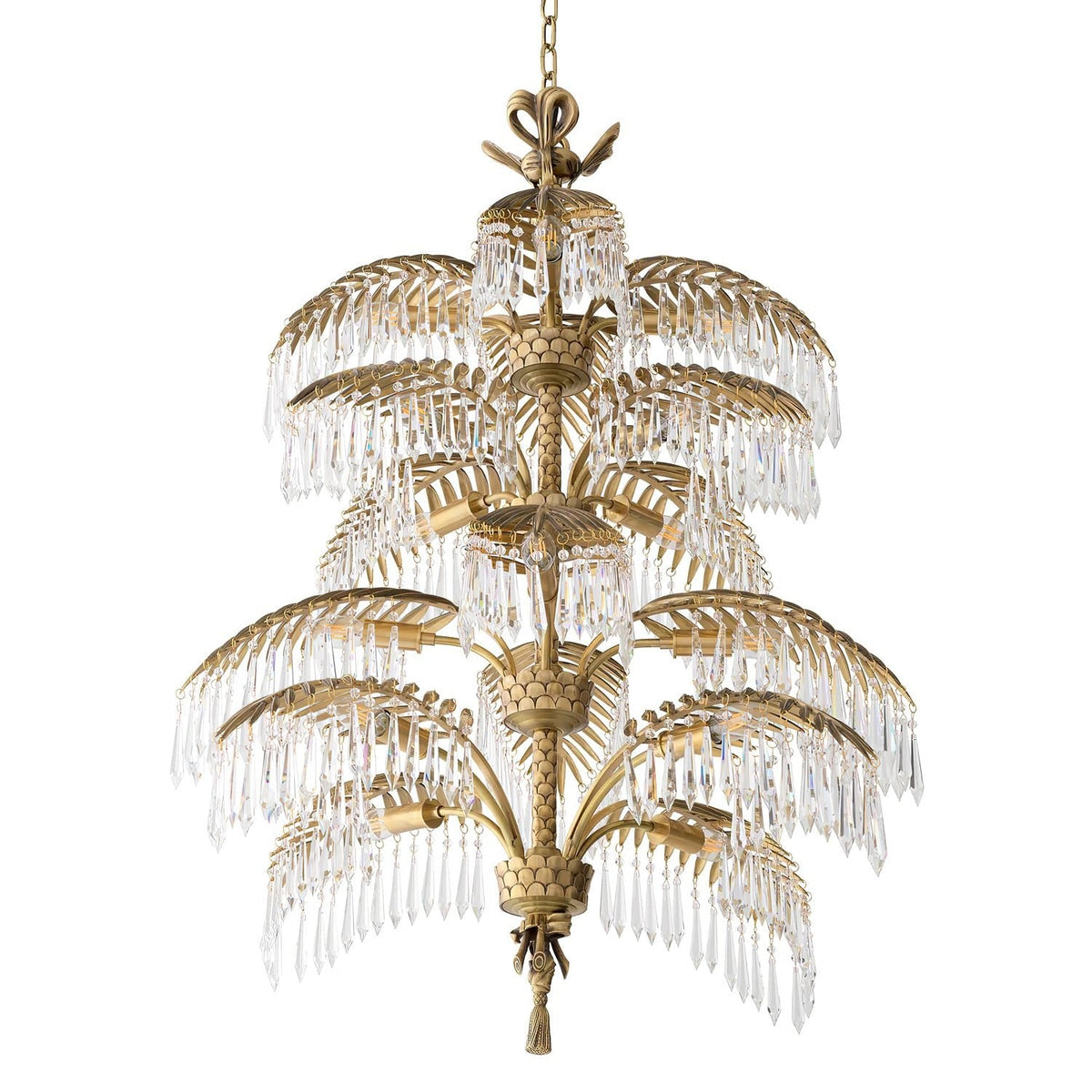 Palmera Brass Chandelier – Art Deco Crystal Palm Frond Light