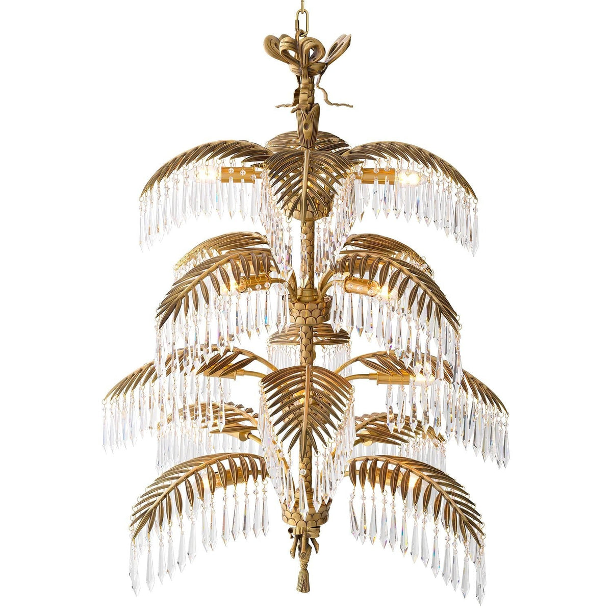 Palmera Brass Chandelier – Art Deco Crystal Palm Frond Light