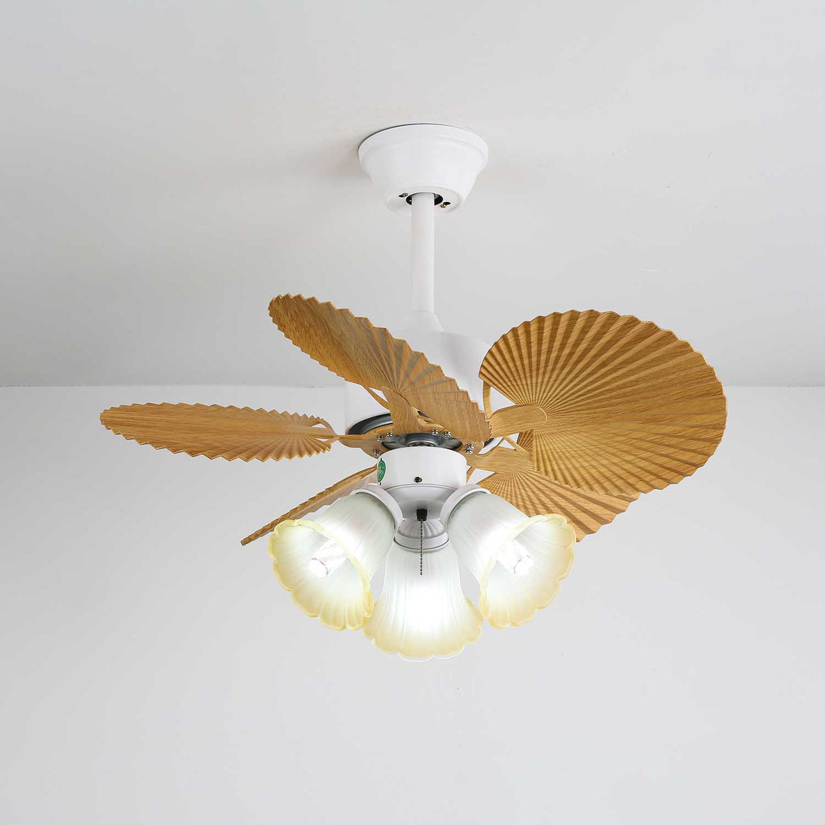 Palmera Bloom Ceiling Fan with Light, Coastal Leaf Blades & Scalloped Glass Shades