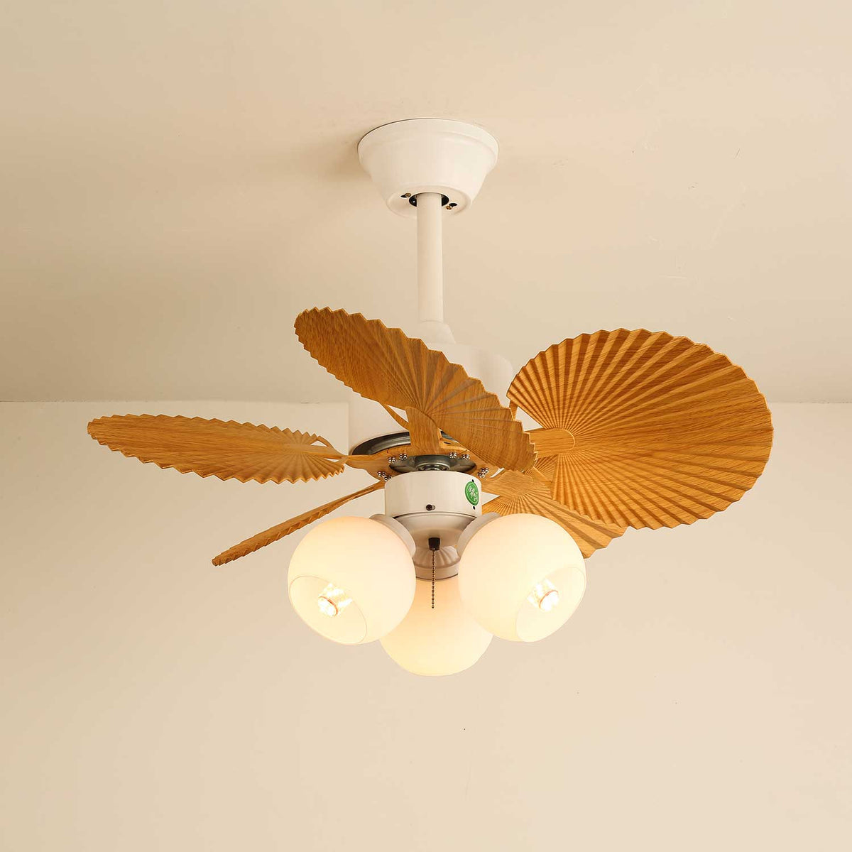 Palmera Bloom Ceiling Fan with Light, Coastal Leaf Blades & Scalloped Glass Shades