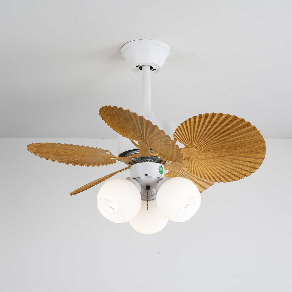 Palmera Bloom Ceiling Fan with Light, Coastal Leaf Blades & Scalloped Glass Shades
