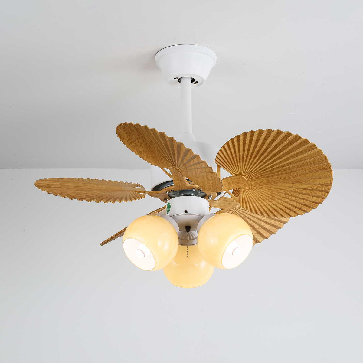 Palmera Bloom Ceiling Fan with Light, Coastal Leaf Blades & Scalloped Glass Shades