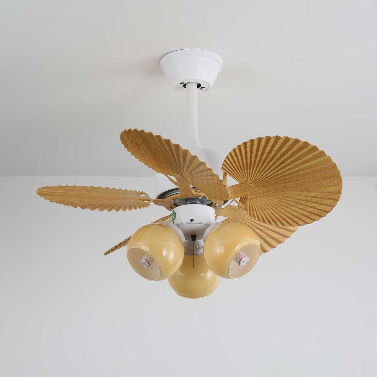 Palmera Bloom Ceiling Fan with Light, Coastal Leaf Blades & Scalloped Glass Shades