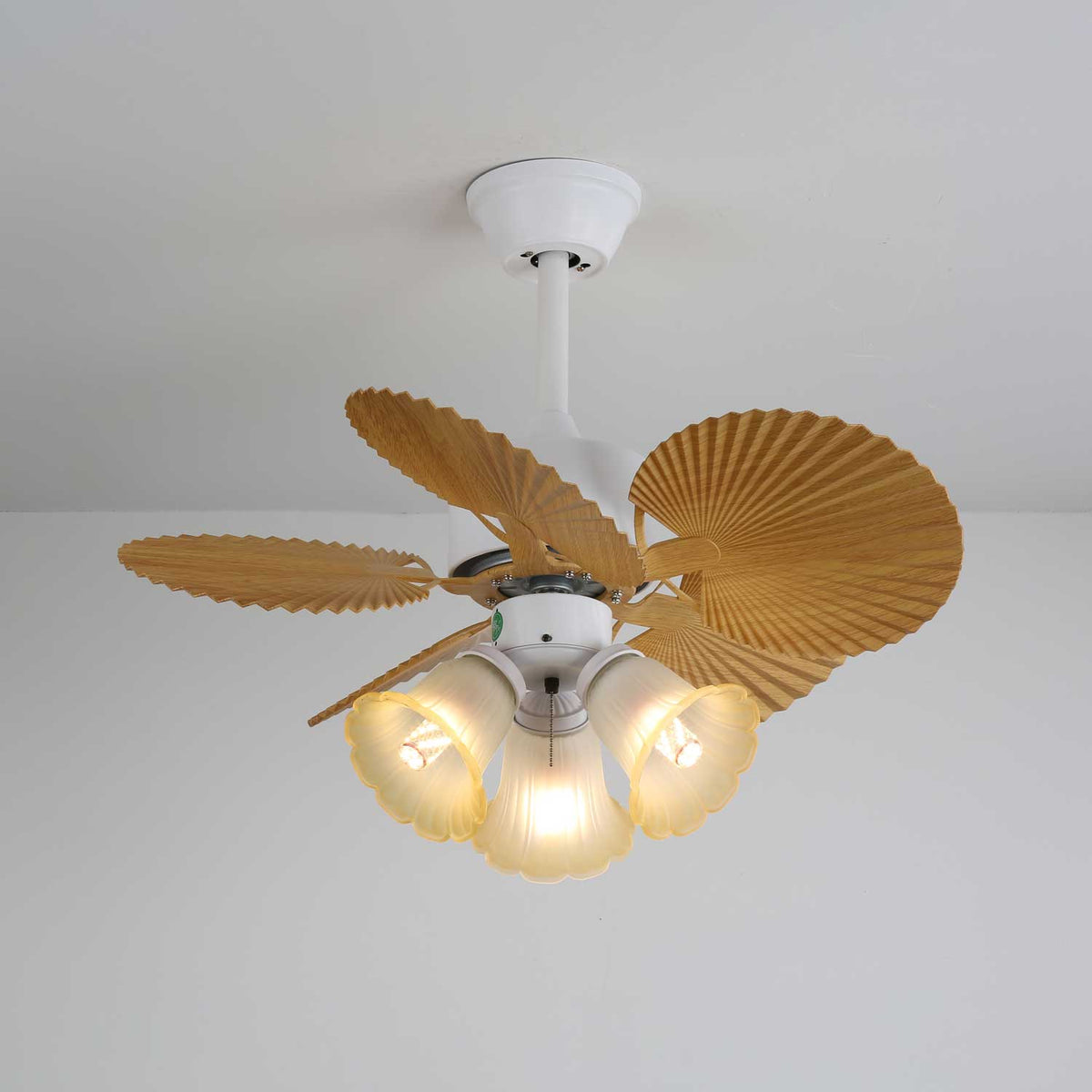 Palmera Bloom Ceiling Fan with Light, Coastal Leaf Blades & Scalloped Glass Shades