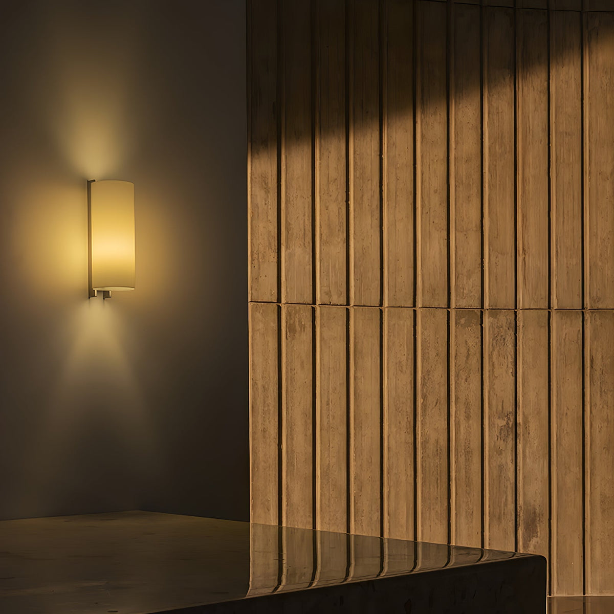 Papiro Fabric Wall Sconce with Wooden Mount – Modern Ambient Lighting