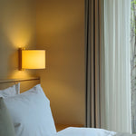 Papiro Fabric Wall Sconce with Wooden Mount – Modern Ambient Lighting